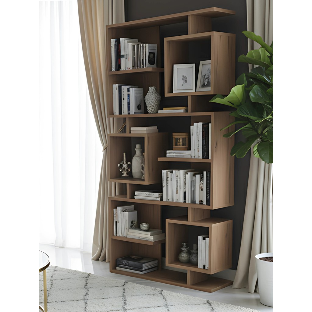 Premium Mdf Ürün Modern Tasarım Labirent Kitaplık | Geometrik Dekoratif Salon Raf Ünitesi Kitaplık Fiyatı