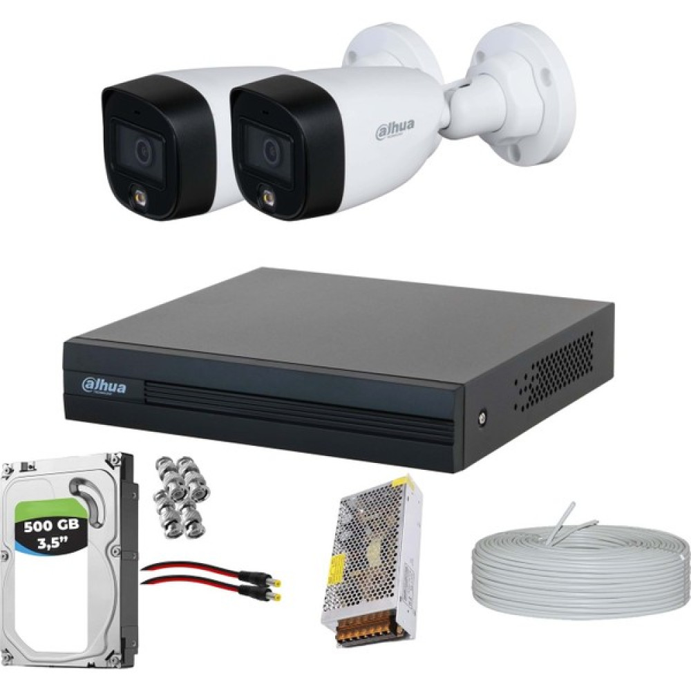 Premium Set Dahua 2 Kameralı Full Color 7/24 Renkli Kamera Sistemi 500GB HDD Oto Boyaları Fiyatı