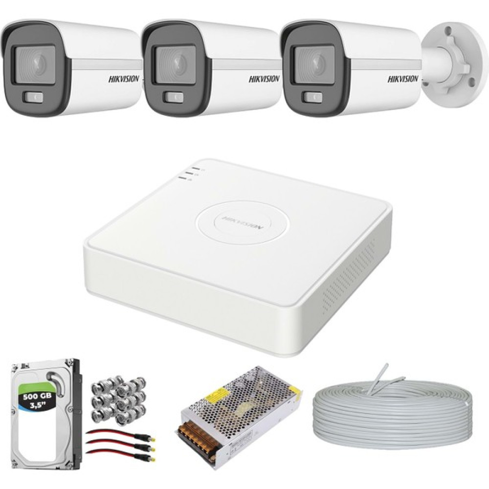 Premium Set Hıkvısıon Colorvu Gece-Karanlıkta 7/24 Renkli 3 Kameralı Set 500GB HDD Güvenlik Kameraları Fiyatı