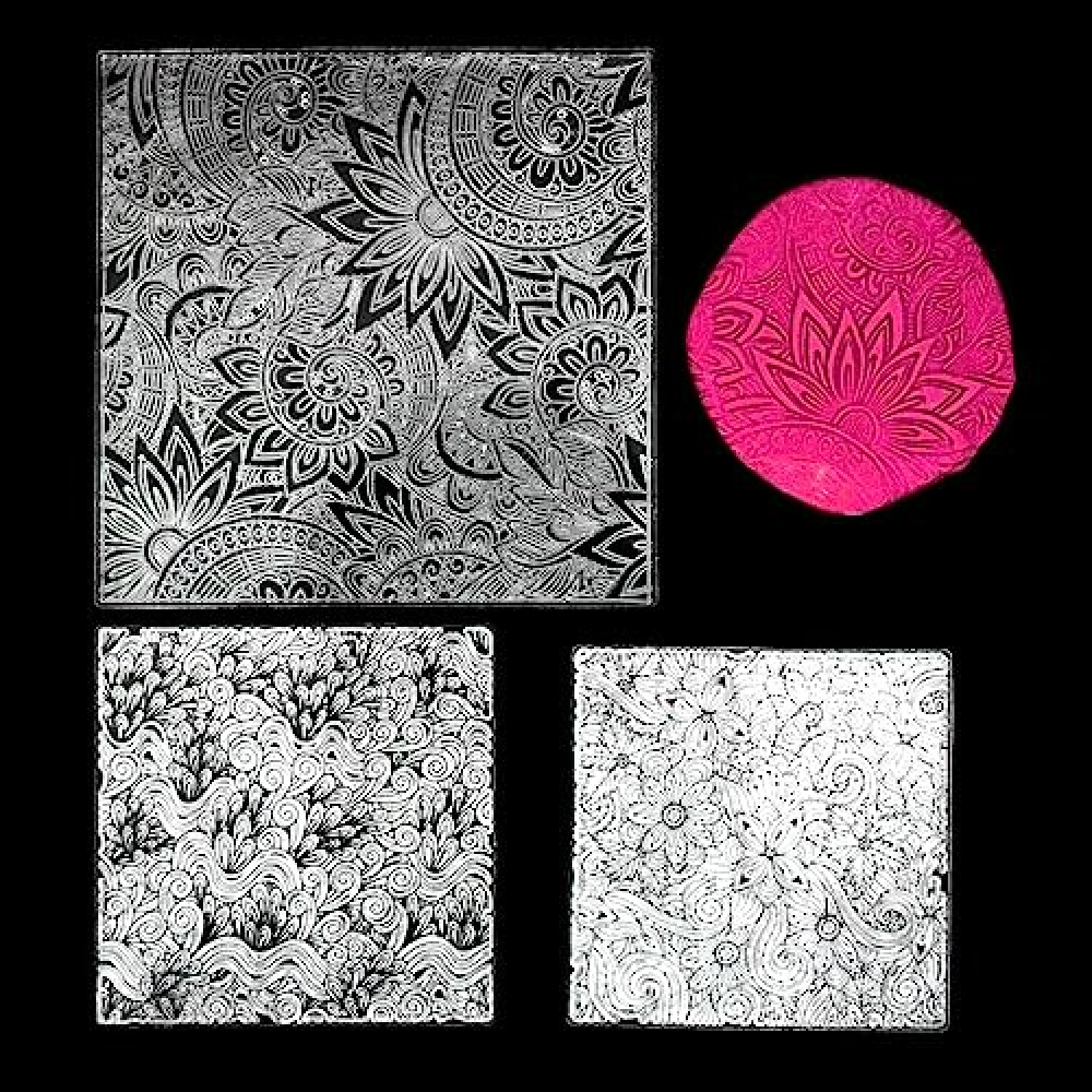 Premium Silicone Texture Stamp Sheets for Polymer Clay Jewelry and Clay Earrings - Set of 3 Floral and Unique Patterns - Easy to Use and Clean (Group 1)