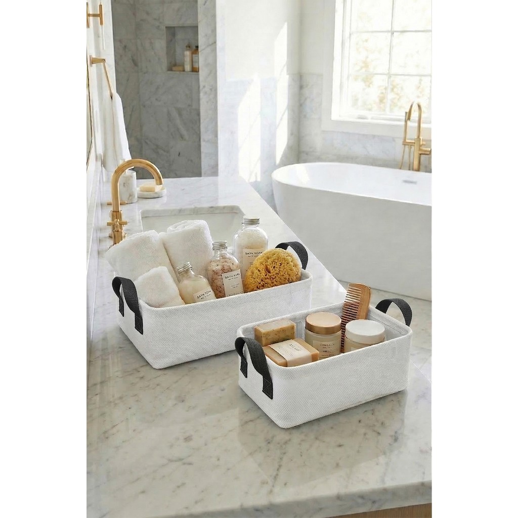 Prendi Home 2 Li Beyazkumaş Banyo Düzenleyici Sepet Dekoratif Çok Amaçlı Organizer Kutu 30X22X10-30X22X10 Eşya Saklama Kutusu Fiyatı