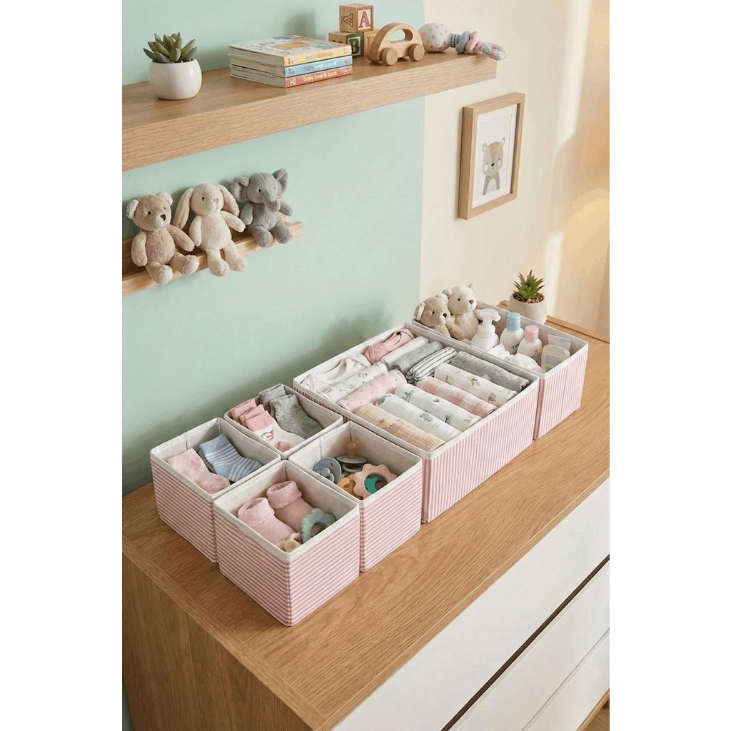 Prendi Home 6'lı Pudra Çizgili Dolap,çekmece Içi Organizer Düzenleyici Seti 28X28X13-28X13X13-13X13X13 Eşya Saklama Kutusu Fiyatı