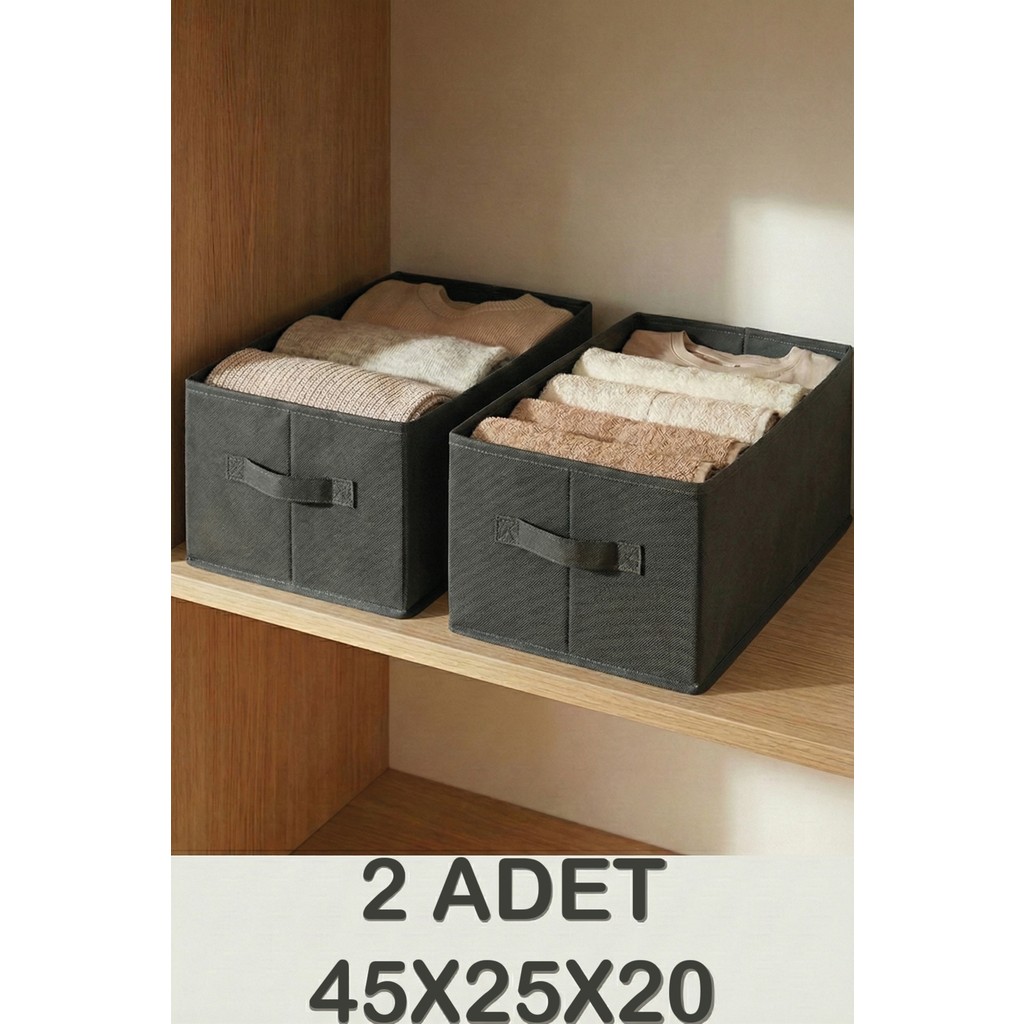 Prendi Home Antrasit 2'li Tela Dolap Içi Düzenleyici Kutu Organizer 45X25X20 cm Kazak Havlu Saklama Hurcu El / Yüz Havlusu Fiyatı