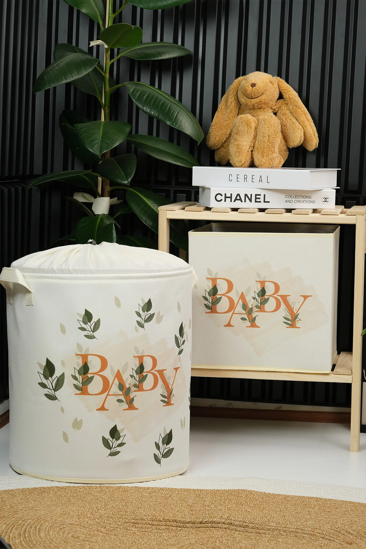 PRENDİ HOME Baby Yazı Baskılı Silindir Ağzı Büzgülü Sepet Ve Kapaksız Kutu 37x40-30x30" Sepet Fiyatı