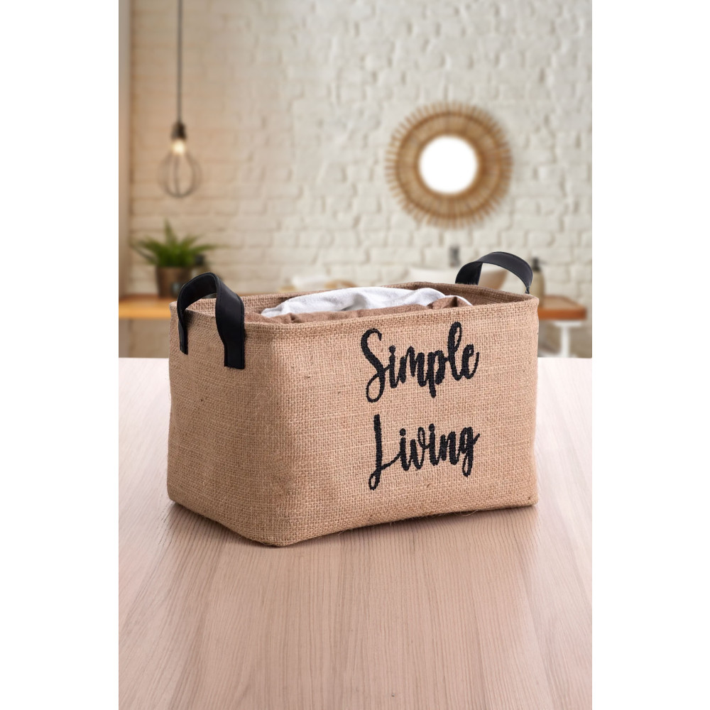 PRENDİ HOME Jüt Kumaş Simple Living Baskılı Dikdörtgen Sepet 27x37x25 Eşya Saklama Kutusu Fiyatı