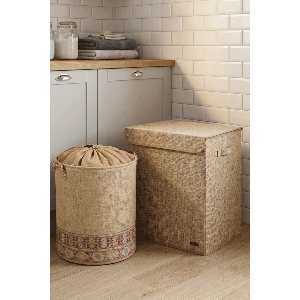 Prendi Home Jüt Organizer Set Büyük Boy Jüt Kutu ve Garnili Jüt Fileli Sepet Çok Amaçlı Set Eşya Saklama Kutusu Fiyatı
