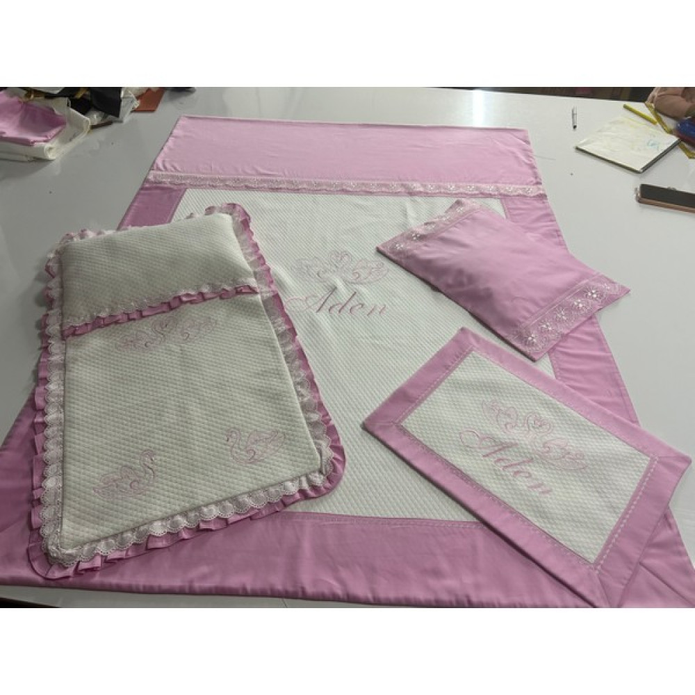 Prenses Moda Evi Nakışlı Bebek Pike Seti - Beyaz - Pembe - 100x150 Oto Boyaları Fiyatı