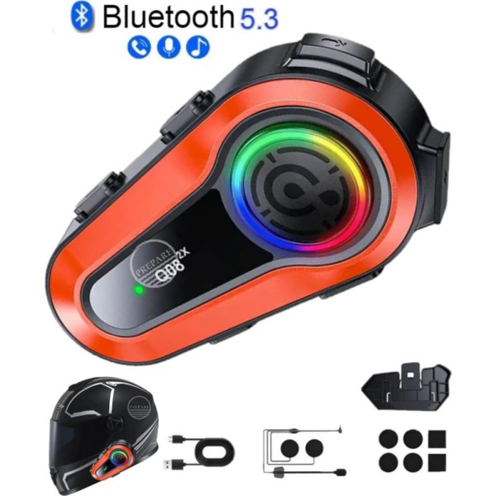 Prepare 1000 Mt Intercom 2 Eşleşmeli Kask Kulaklık Q-08 Su Geçirmez Bluetooth Motosiklet Intercom Kulaklık - Siyah Motorsiklet Aksesuarları Fiyatı