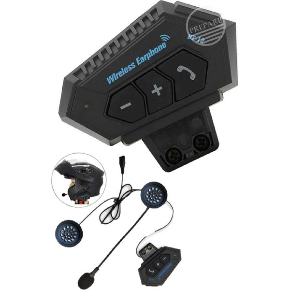 Prepare Motosiklet Kask Içi Bluetooth Kulaklık BT12 Bluetooth 5.0 Suya Dayanıklı Motosiklet Kulaklık - Siyah Motorsiklet Aksesuarları Fiyatı