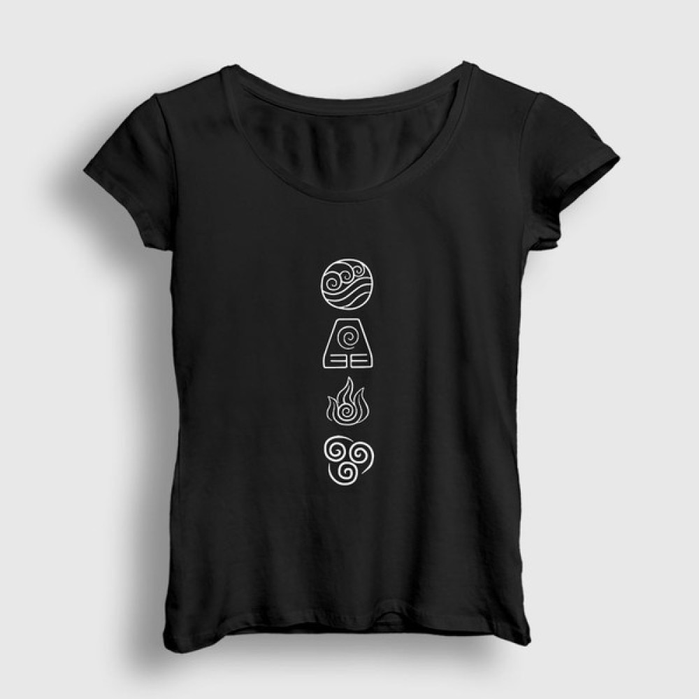 Presmono Kadın Siyah Symbols V2 Anime Avatar The Last Airbender T-Shirt Bayan T-shirt Fiyatı