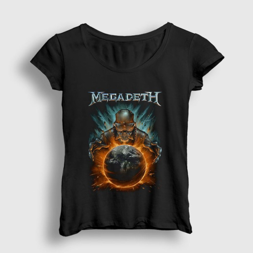 Presmono Kadın Siyah World Megadeth T-Shirt Bayan T-shirt Fiyatı