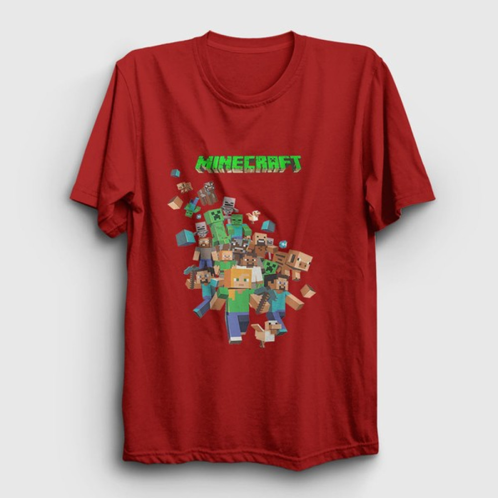 Presmono Unisex Kırmızı All Minecraft T-Shirt Erkek T-shirt Fiyatı
