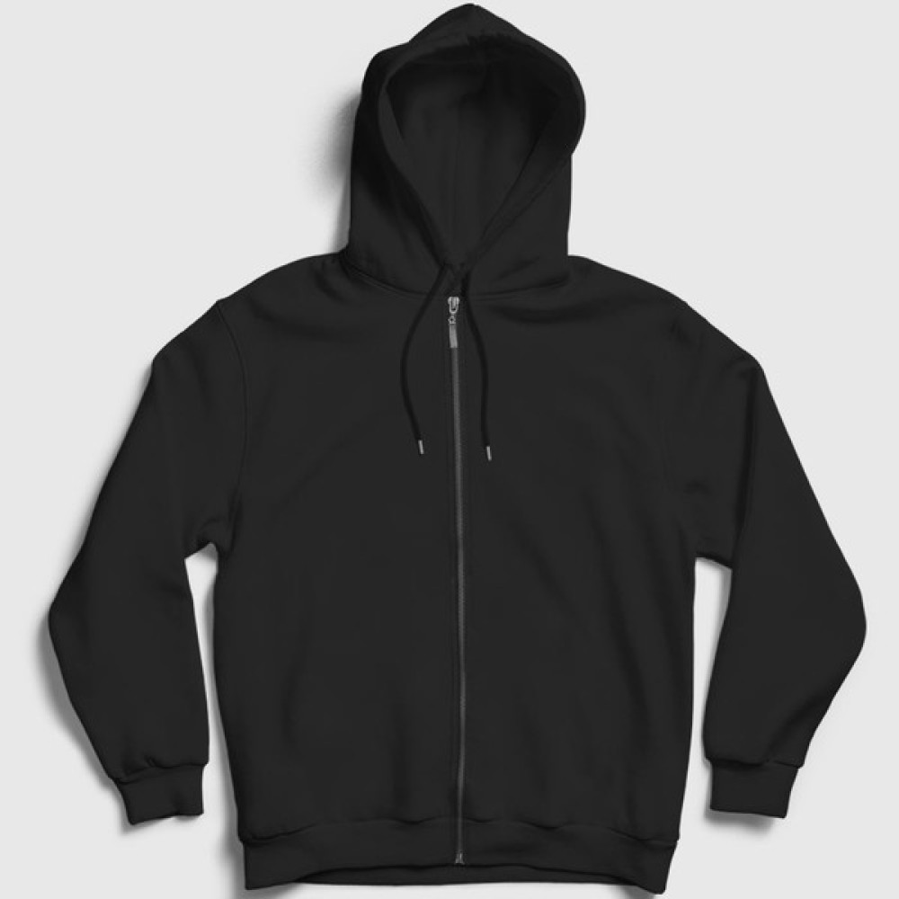 Presmono Unisex Siyah Düz Baskısız Fermuarlı Kapüşonlu Sweatshirt Erkek Sweatshirt Fiyatı