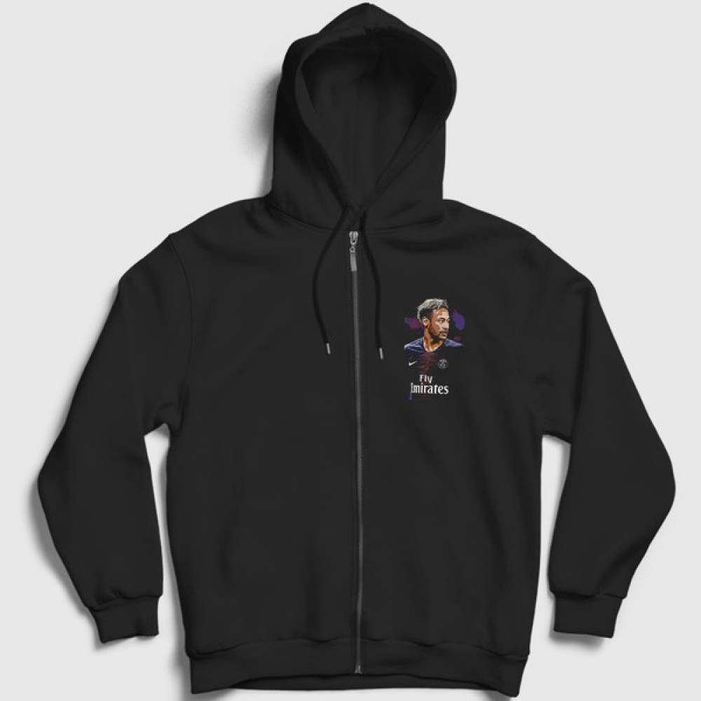 Presmono Unisex Siyah Psg Soccer Futbol Neymar Jr Fermuarlı Kapüşonlu Sweatshirt Erkek Sweatshirt Fiyatı