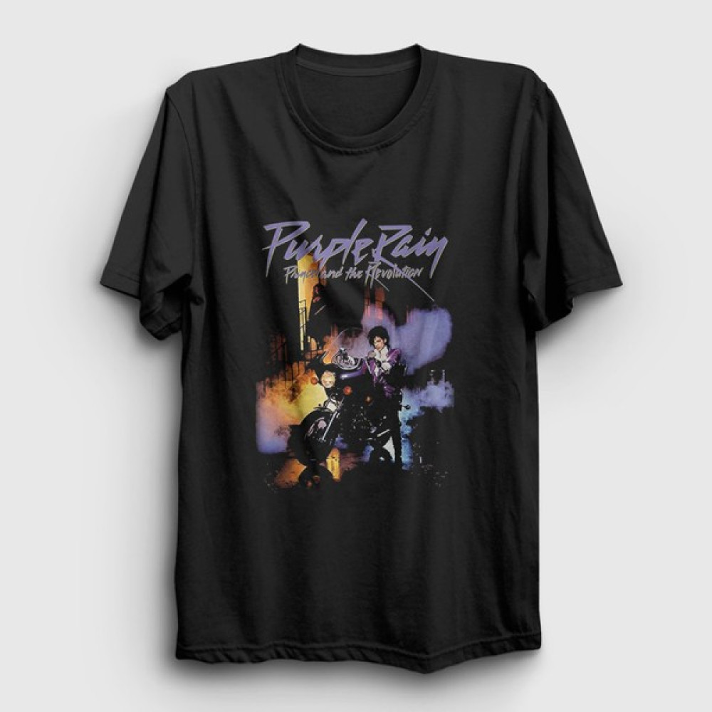 Presmono Unisex Siyah Purple Rain Prince T-Shirt Bayan T-shirt Fiyatı