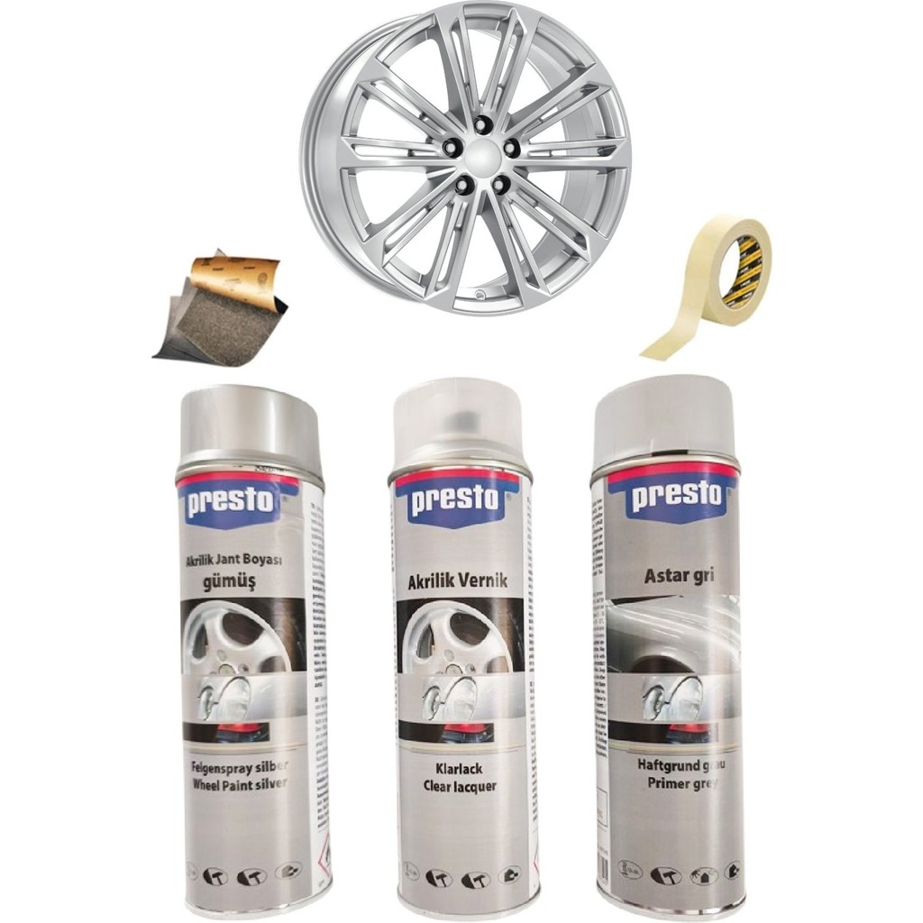 Presto Gümüş Gri Sprey Jant Boyama Seti+Vernik+Astar 500 Ml. Diğer Fiyatı