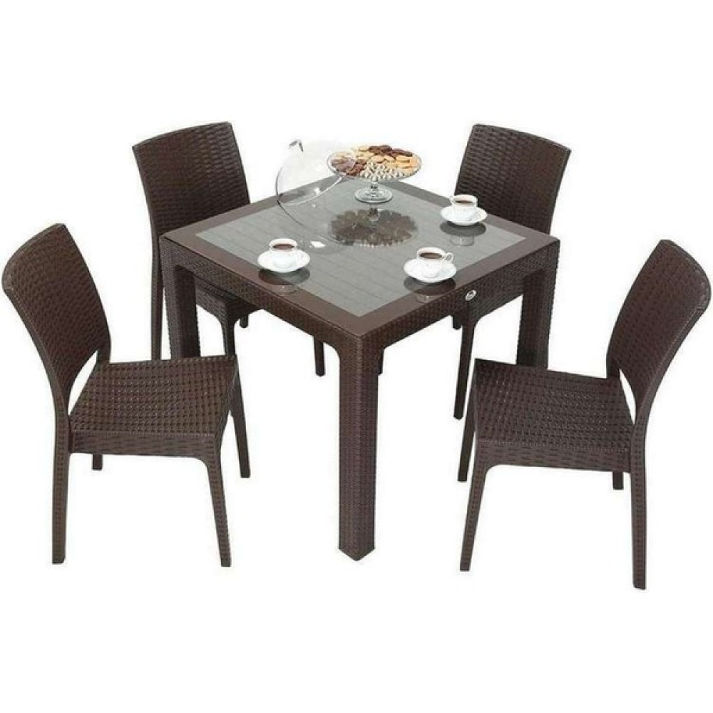 Pretty Homes Elit Rattan 90X90 Elit Sandalye Camlı Masa Takımı Bahçe Mobilyası Takımı Fiyatı