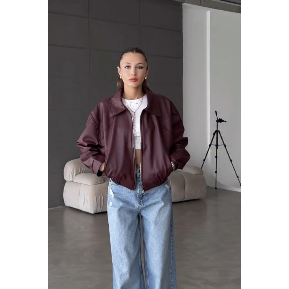 Prifaldi Belize Oversize Bomber Belden Lastikli Deri Ceket Bordo Giyim & İç Giyim Fiyatı