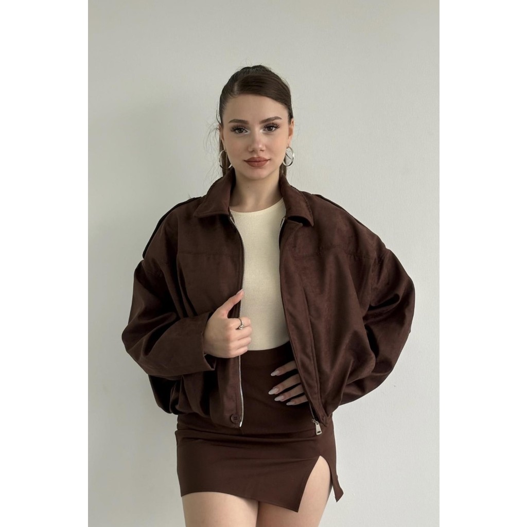 Prifaldi Zr Oversize Kahverengi Süet Bomber Ceket Giyim & İç Giyim Fiyatı