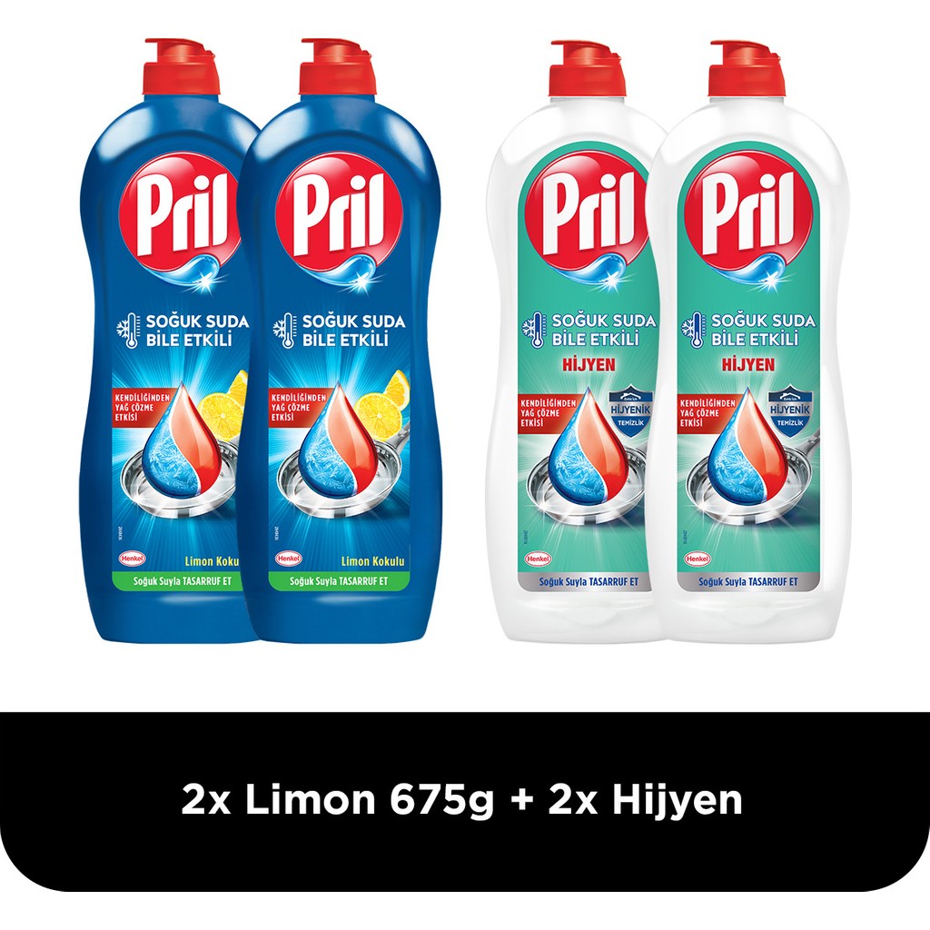 Pril Elde Yıkama Bulaşık Deterjanı 4 x 675g Limon Kokulu Kendinden Yağ Çözme Etkisi + Hijyen Bulaşık Yıkama Fiyatı