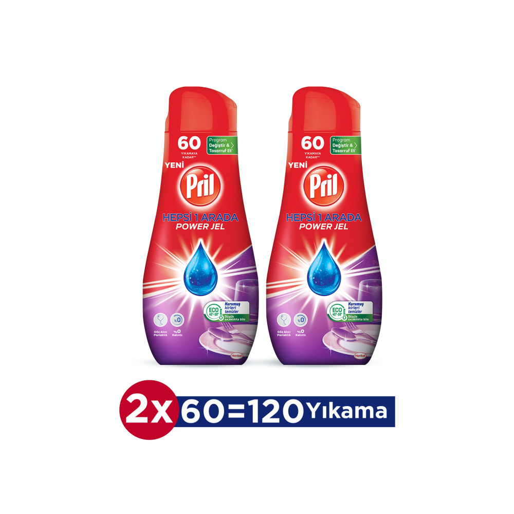 Pril Hepsi Bir Arada Jel Bulaşık Makinesi Deterjanı 2x1080 ml (120 YIKAMA) Bulaşık Yıkama Fiyatı