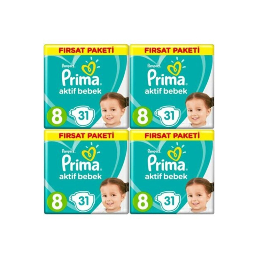 Prima Aktif Bebek 17+ Kg 8 Numara 31 X 4 = 124lü Bebek Bezi Paketi Bebek Bezi Fiyatı