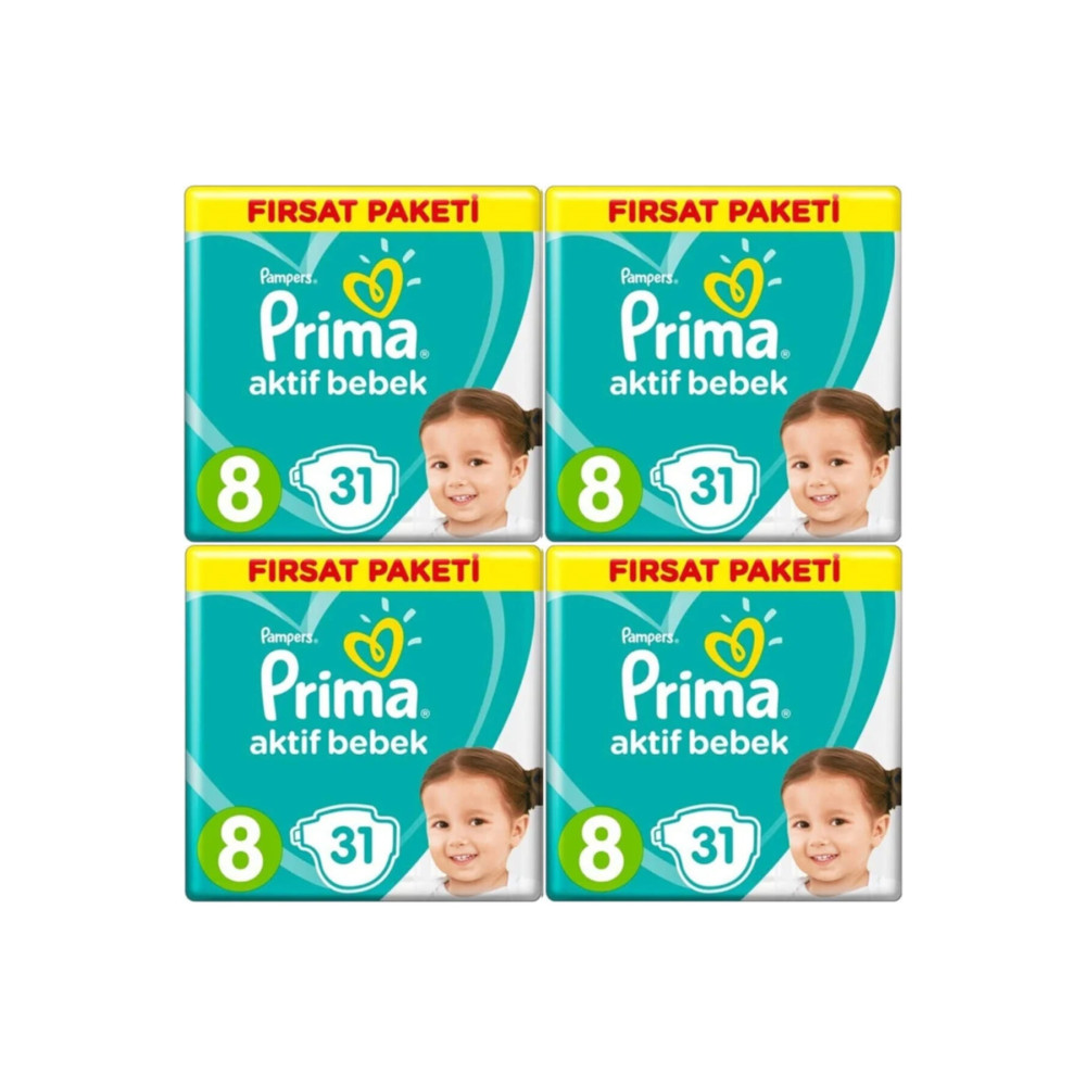 Prima Bebek Bezi 8 Beden-numara 17+ kg 31 Li 4 Paket 124 Adet Bebek Bezi Fiyatı