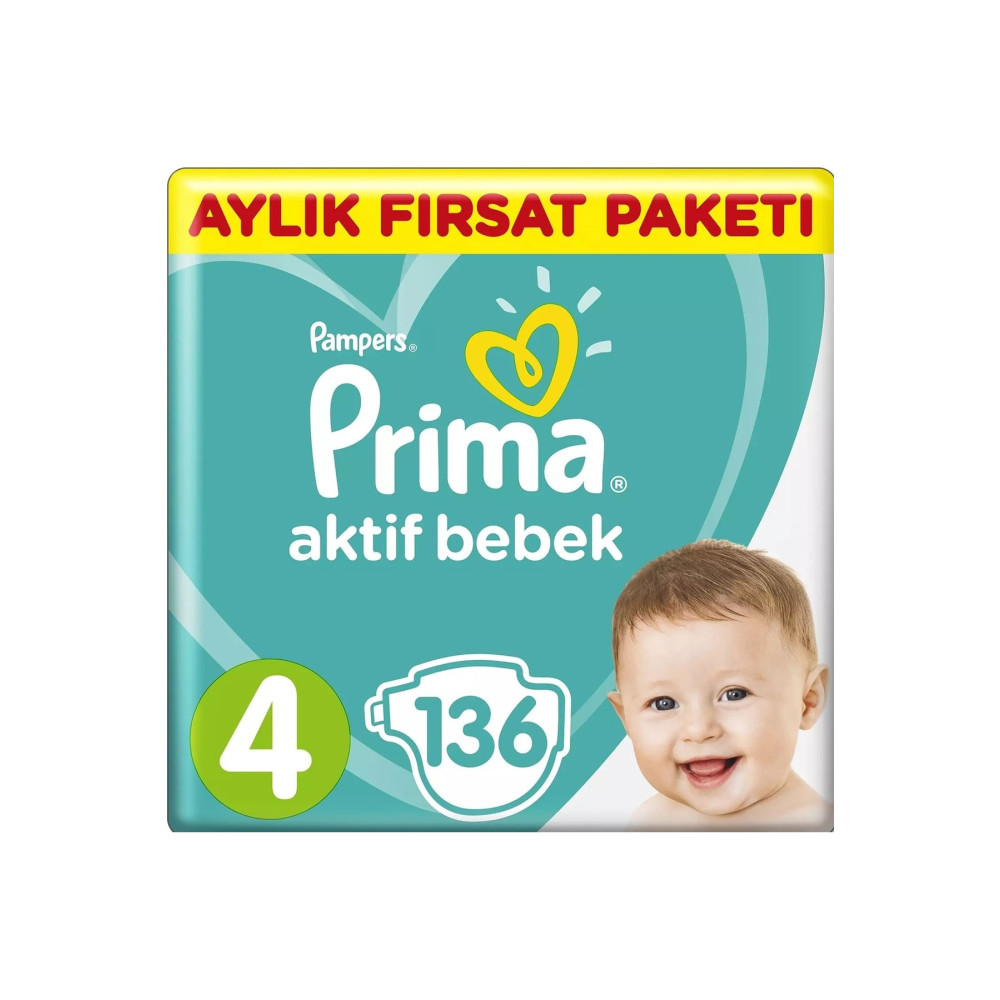 Prima Bebek Bezi Aktif Bebek 4 Beden 136 Adet Aylık Fırsat Paketi Bebek Bezi Fiyatı