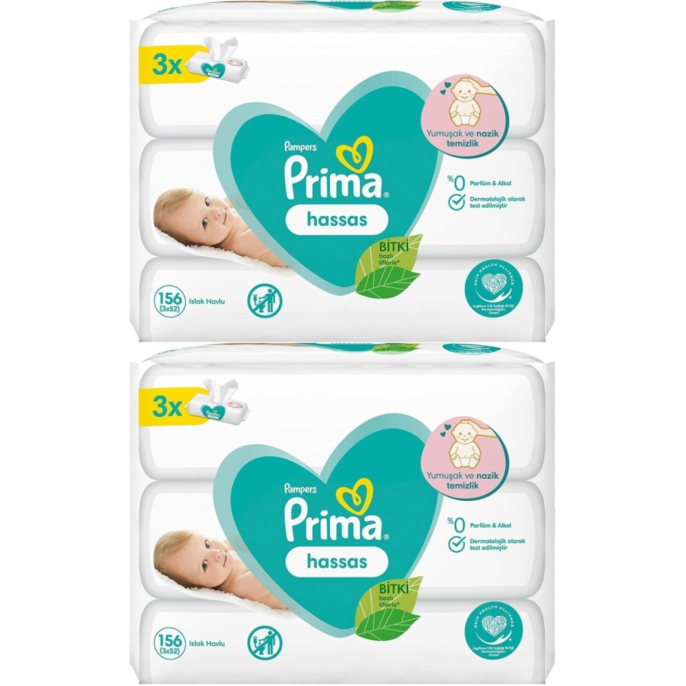 Prima Islak Havlu Mendil Hassas Ciltler Için Bitki Bazlı Kokusuz (6 Lı Set) (2pk*3) 312 Yaprak Bebek Mendil-Islak Mendil Fiyatı
