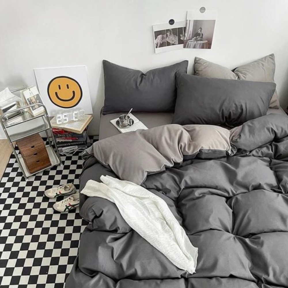 Prime Sleeks Pamuk Çift Kişilik Nevresim Takımı 200x220cm, Lastikli Çarşaf, Pamuklu Yatak Örtüsü - 200 x 220 cm - Antrasit - Gri Nevresim Takımı Fiyatı