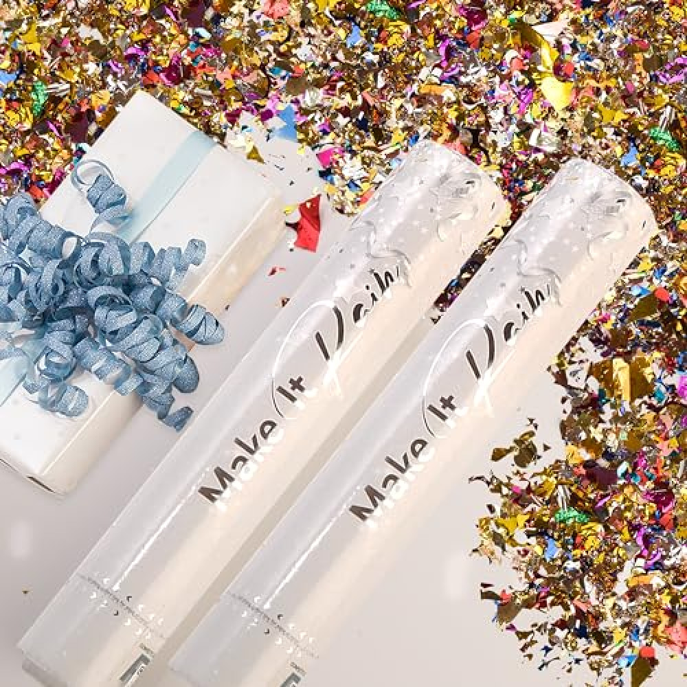 PrimePure Confetti Cannon Party Poppers - Shredded Multicolor Confetti Poppers - 2 Pack - Party Cannons Shooters Gun for Wedding, Birthdays, Celebrations