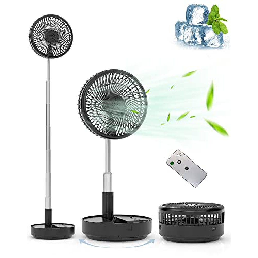 Primevolve Portable Oscillating Standing Fan,Rechargeable Battery Operated USB Floor Table Desk Fan with Remote, Bedroom Camping Travel Fans Black 7.7"
