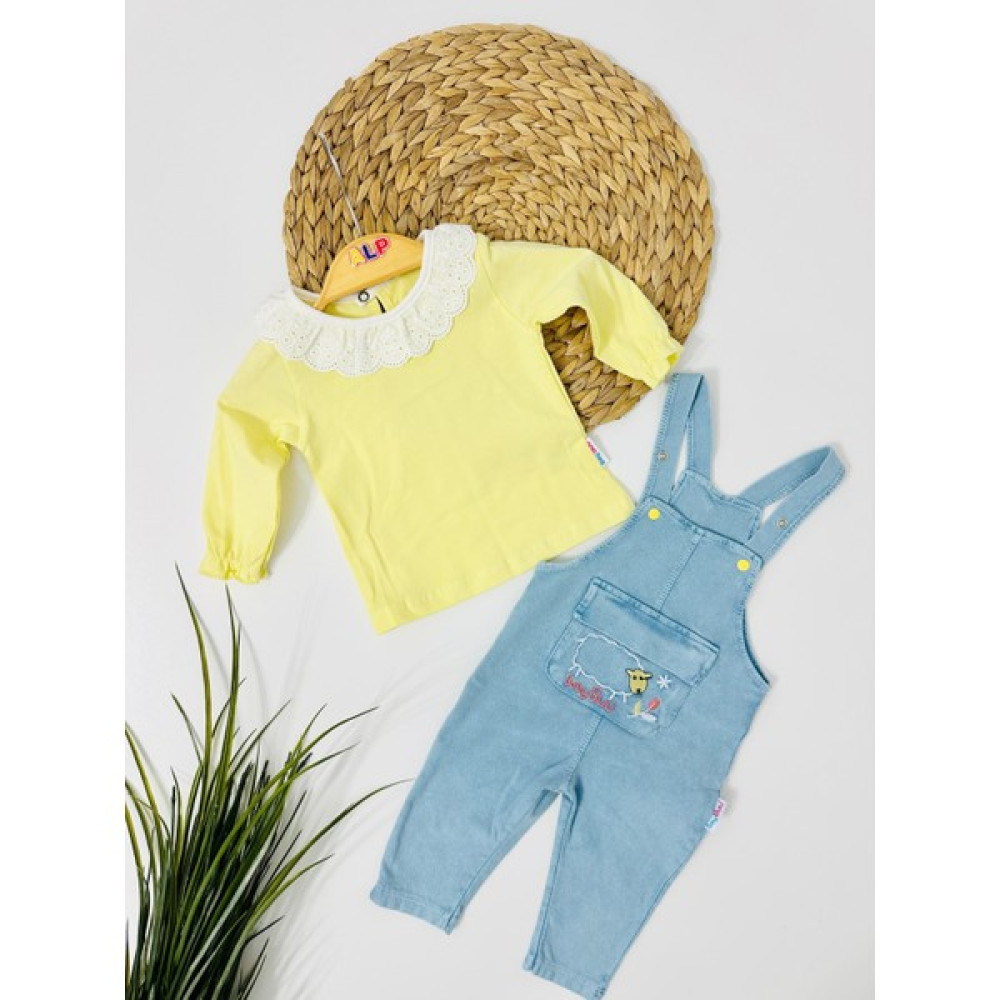 Prince Örme Kot Mevsimlik 2li Salopet Set - Sarı Bebek Tulumu Fiyatı