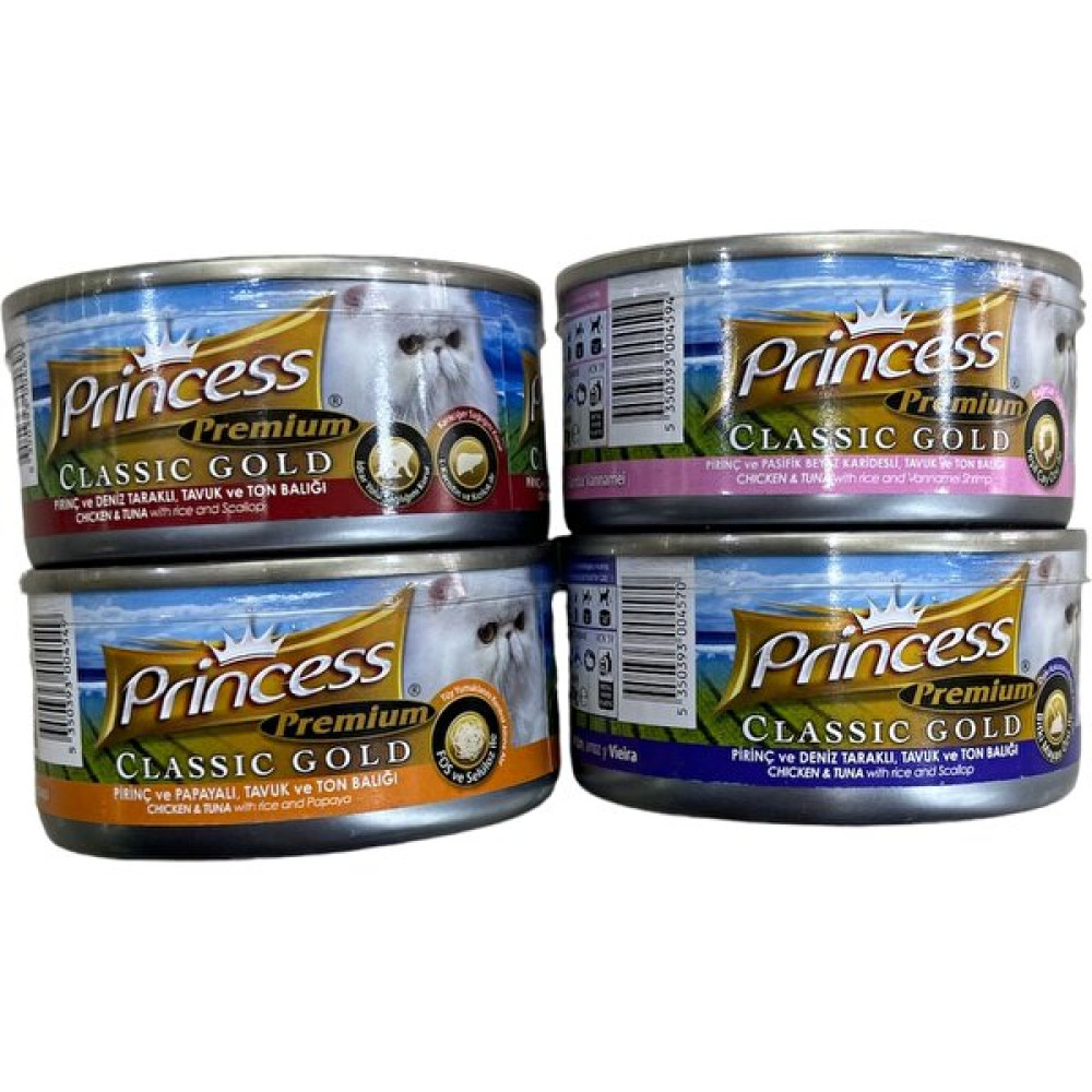 Princess Premium Classıc Gold Gerçek Deniz Ürünlü Konserve Kedi Maması 170GRX4 Adet Karışık Paket Evcil Hayvan Ürünleri Fiyatı