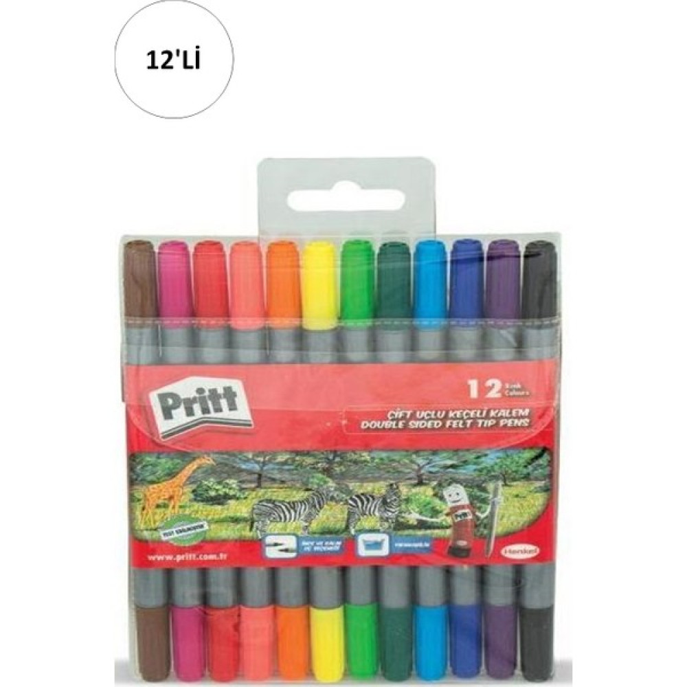 Pritt 12 Li Pritt Çift Uçlu Keçeli Kalem - 12 Renk - Renkli Keçe Uçlu Kalem Fiyatı