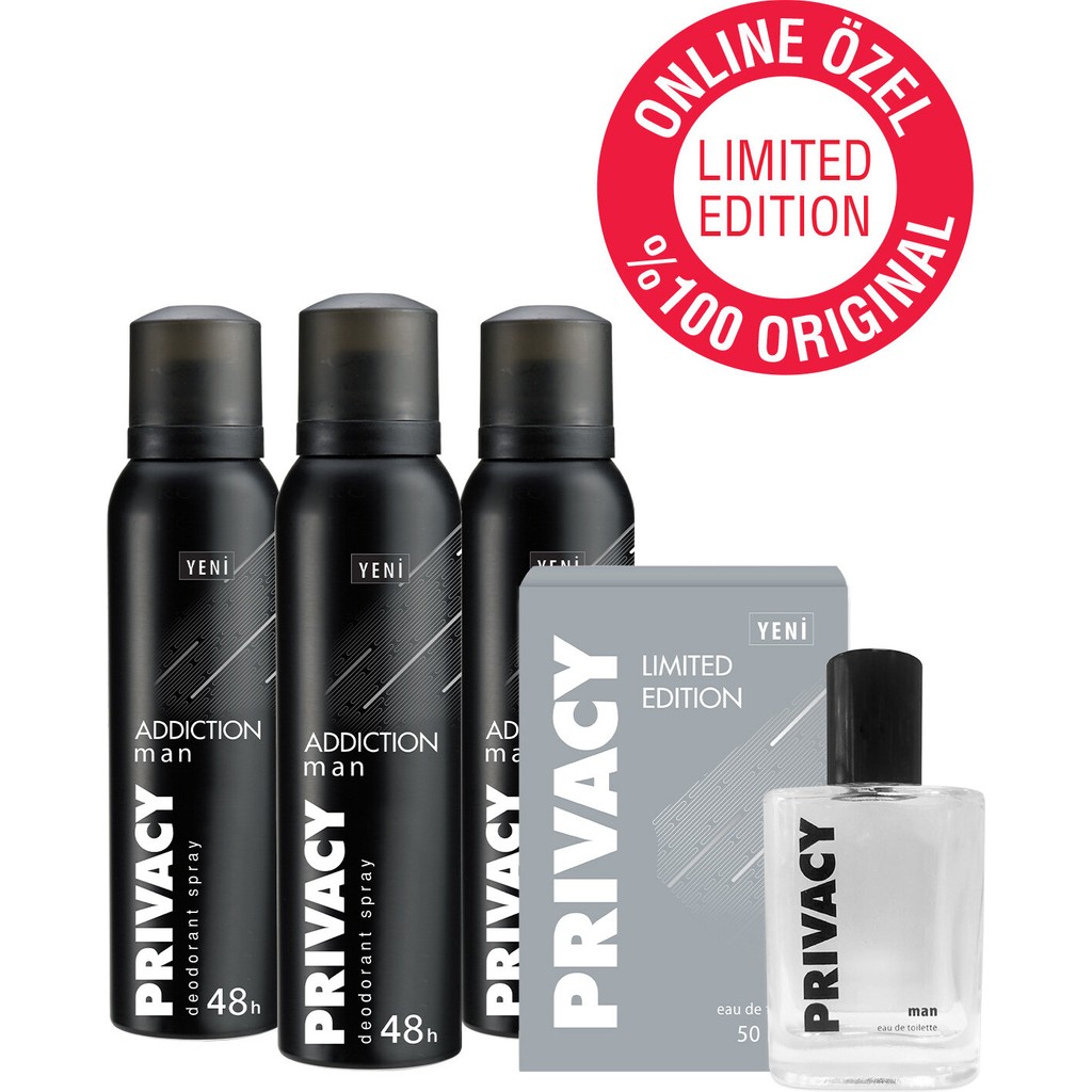 Privacy Men Limited Edition Edt Erkek Parfüm 50 ml ve Addiction Men Deodorant 3X150 ml Parfümler Fiyatı