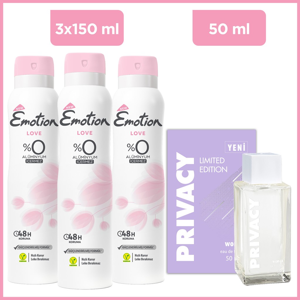 Privacy Women Limited Edition Edt Parfüm 50 Ml & Emotion Love Kadın Deodorant 3x150 Ml Parfümler Fiyatı