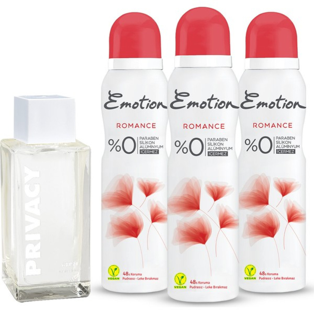 Privacy Women Limited Edition EDT Parfüm 50 ml ve Emotion Romance Deodorant 3 x 150 ml Kadın Parfümleri Fiyatı