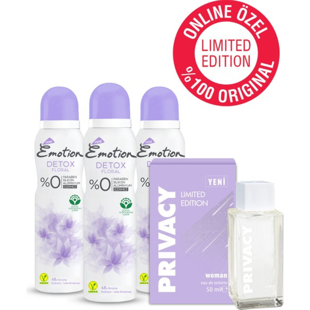 Privacy Women Limited Edition Edt Parfüm 50ML Online Özel & Emotion Detox Floral Dedodorant 3X150ML Kadın Parfümleri Fiyatı