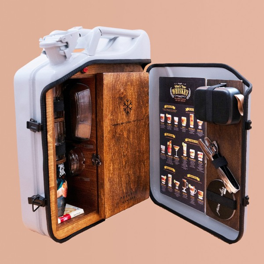 Private Minibar Beyaz Termoslu Portatif Minibar / Full Aksesuar Viski Konsepti / İç Renk Ceviz Oto Buzdolabı Fiyatı