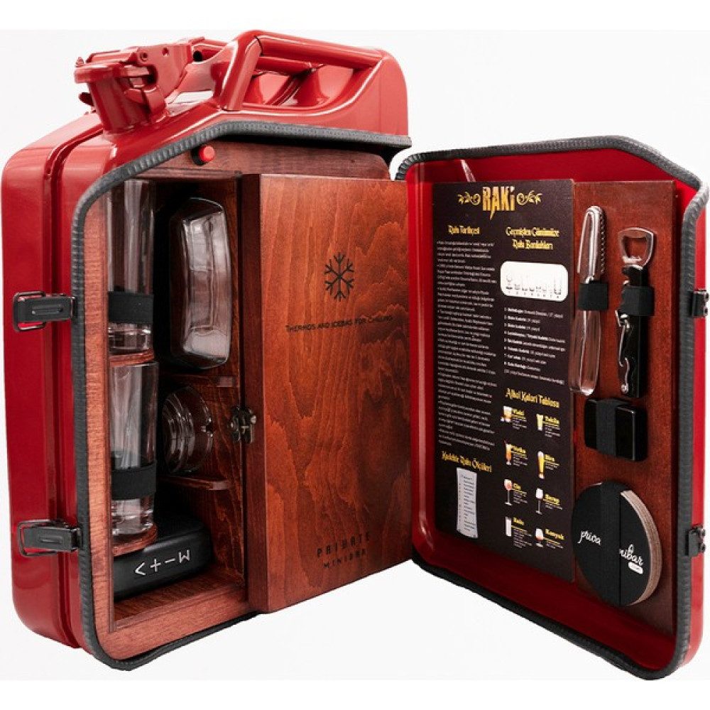 Private Minibar Kırmızı Termoslu Portatif Minibar / Full Aksesuar Viski Konsepti / İç Renk Maun Oto Buzdolabı Fiyatı
