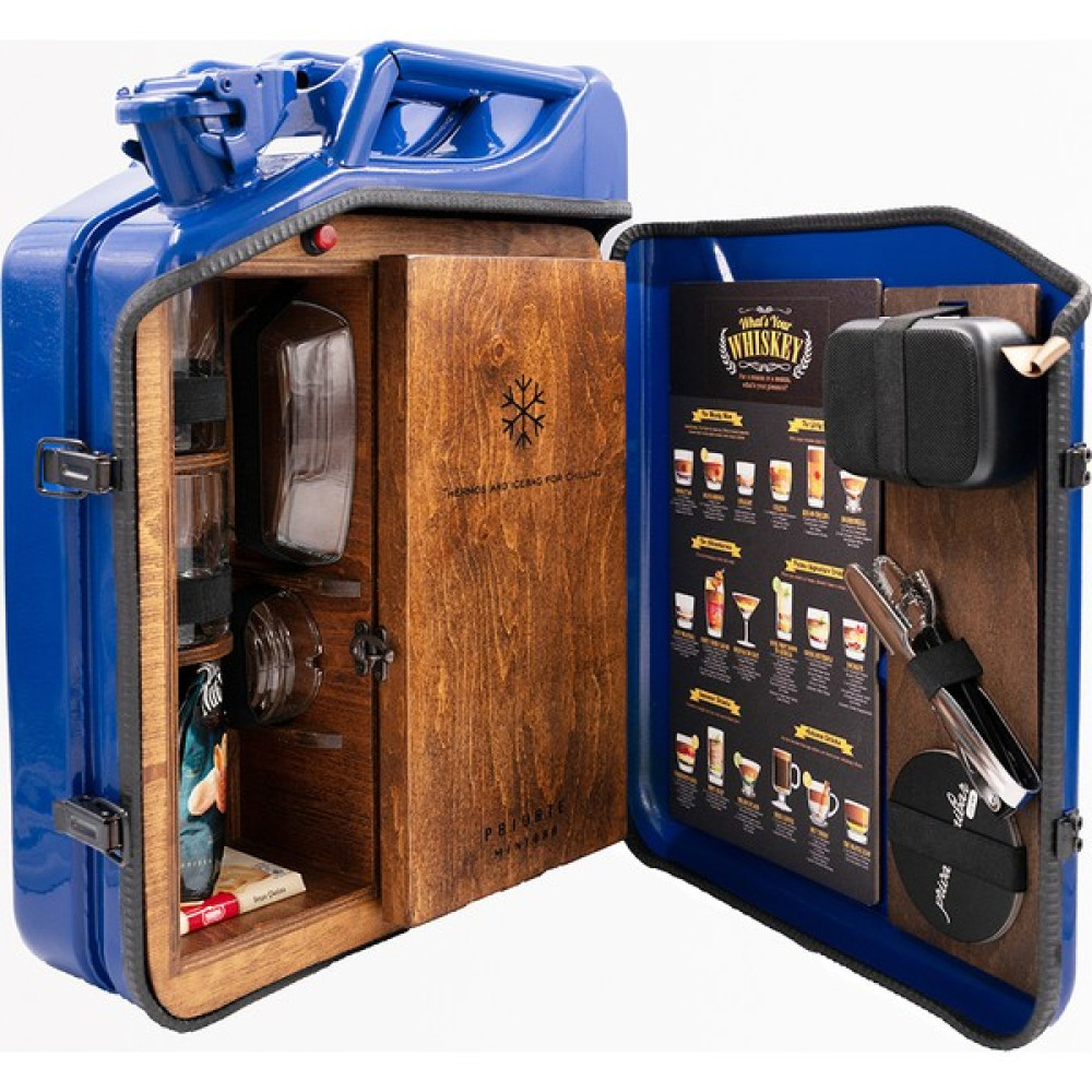 Private Minibar Mavi Termoslu Portatif Minibar / Full Aksesuar Viski Konsepti / İç Renk Ceviz Oto Buzdolabı Fiyatı