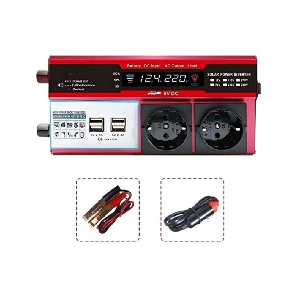 Priz ve Çakmaklık Inverter Araç ve Güneş Enerjisi Uyumlu 12V 2000W Çift USB Çift Priz ve Çakmaklık - Renkli Oto Boyaları Fiyatı