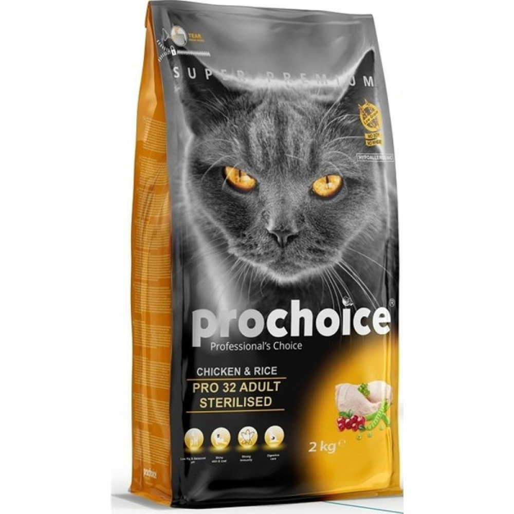 Pro Choice 2 Adet Pro 32 Sterilised Tavuklu Pirinçli Kısırlaştırılmış Kedi Maması 2 kg x 2 = 4 kg Evcil Hayvan Ürünleri Fiyatı