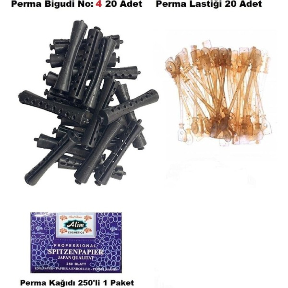 Pro-Techs Perma Bigudi No: 4 (20 Adet Bigudi + 20 Adet Lastik) +Perma Kağıdı 250'LI Saç Fırçası ve Tarağı Fiyatı