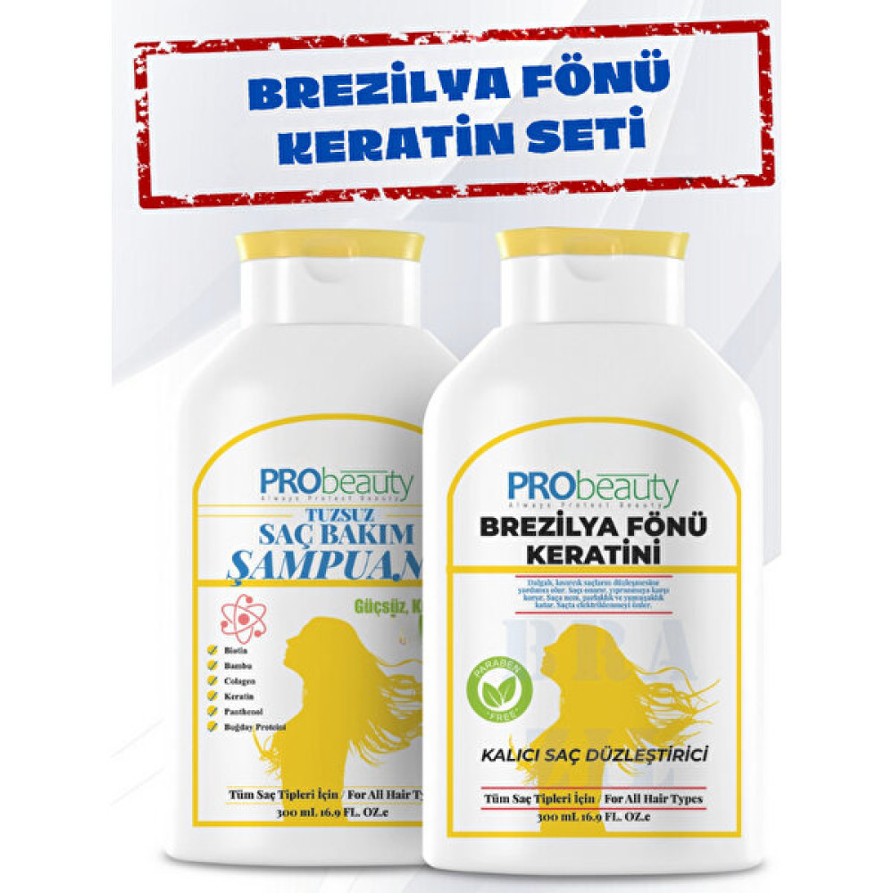 PRObeauty 2li Set Brezilya Fönü Keratin bakım Seti (BREZİLYA FÖNÜ KERATİNİ VE BUĞDAY PROTEİNLİ TUZSUZ ŞAMPUAN ) Saç Bakım Maskeleri & Serumlar & Spreyler Fiyatı