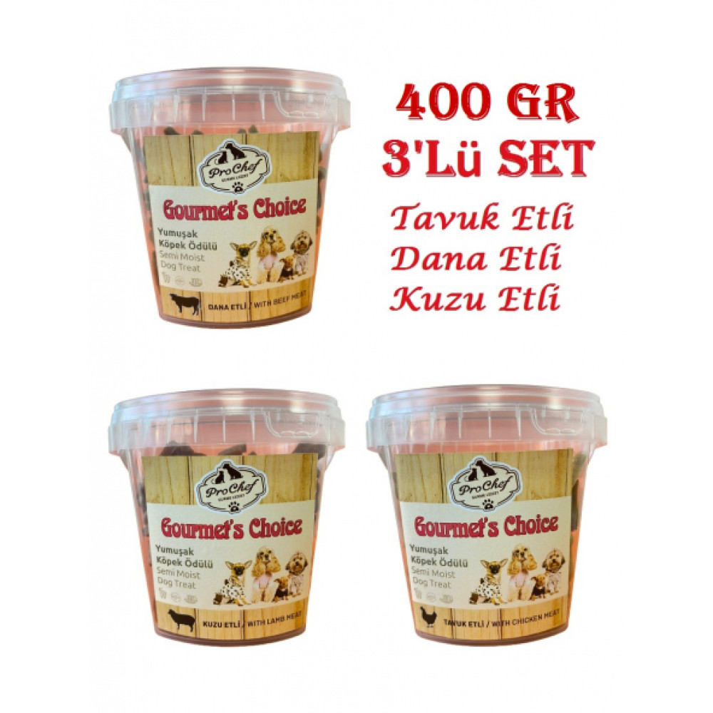 Prochef 3'Lu Set 400 Gr Dana Kuzu Tavuk Etli Gourmet's Choice Kopeklerin Egitimi Icin Yari Yumusak Odul Mama Evcil Hayvan Ürünleri Fiyatı