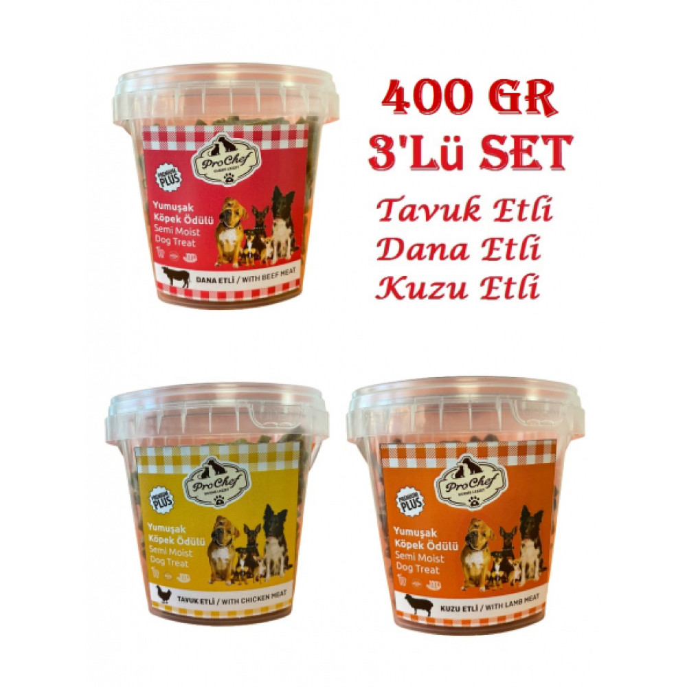Prochef 3'Lu Set 400 Gr Dana Kuzu Tavuk Etli Premium Plus Kopeklerin Egitimi Icin Yari Yumusak Odul Mama Evcil Hayvan Ürünleri Fiyatı