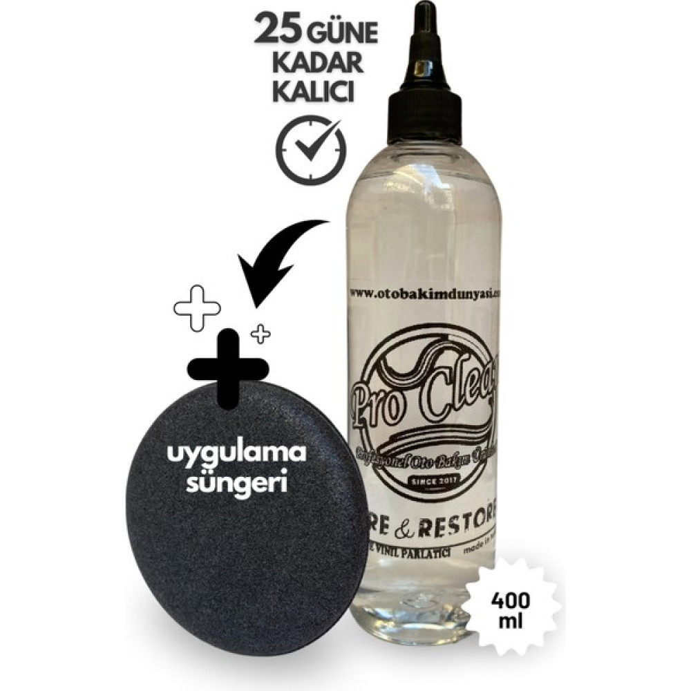 Proclean Vinil Parlatıcı Koruyucu Iç ve Dış Aksam Plastik Yenileyici 400ML ve Uygulama Süngeri Torpido Bakımı Fiyatı