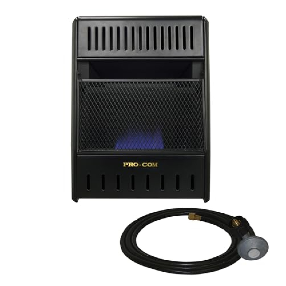 ProCom ML100TBAHR Ventless Propane Gas Blue Flame Space Heater with Thermostat Control for Living Room, Bedroom, Home Office, 10000 BTU, Heats Up to 300 Sq. Ft., Includes Wall Mount, Black